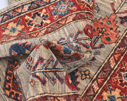 11 Feet Gray Kazak Afghan Hand Knotted Wool Runner Rug